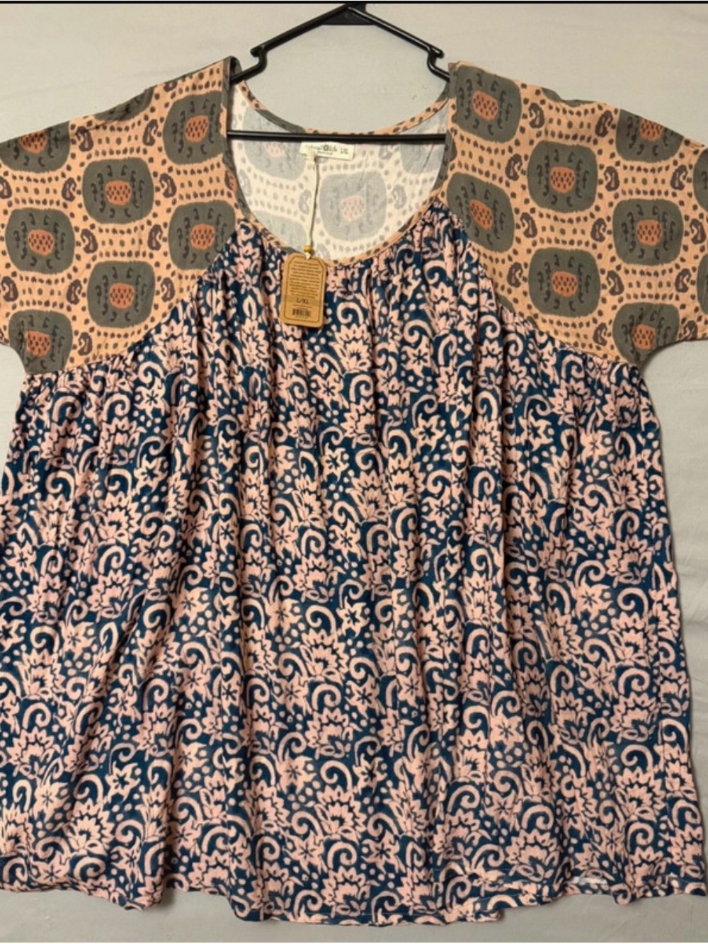 NATURAL LIFE Pink and Navy Printed Boho Blouse NWT